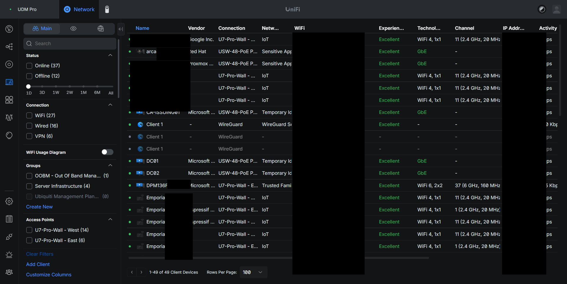 Live client inventory in UniFi