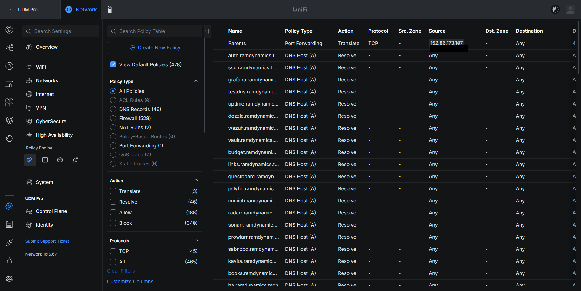 Cleaned firewall policy table in UniFi