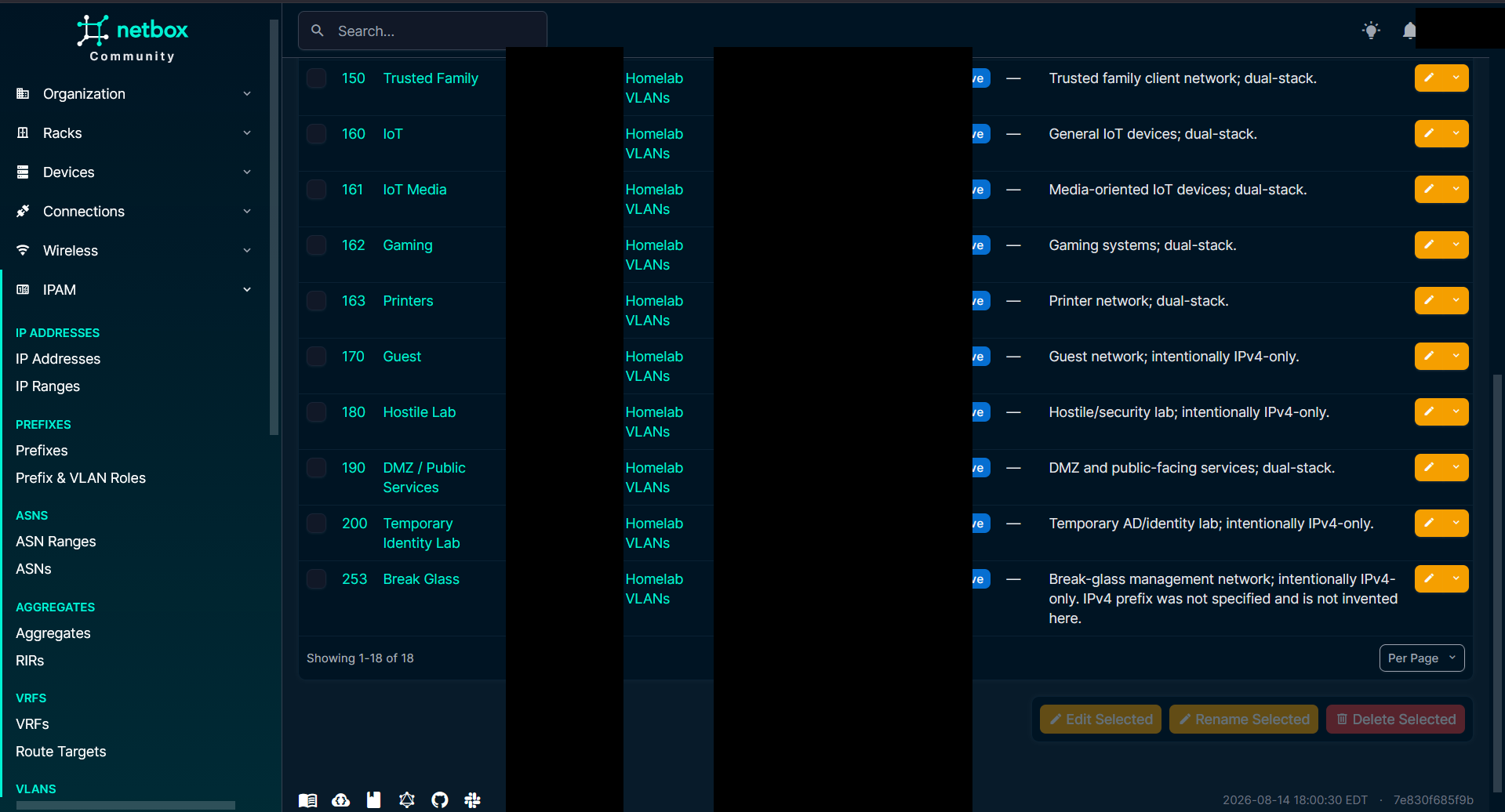 NetBox VLAN inventory bottom half