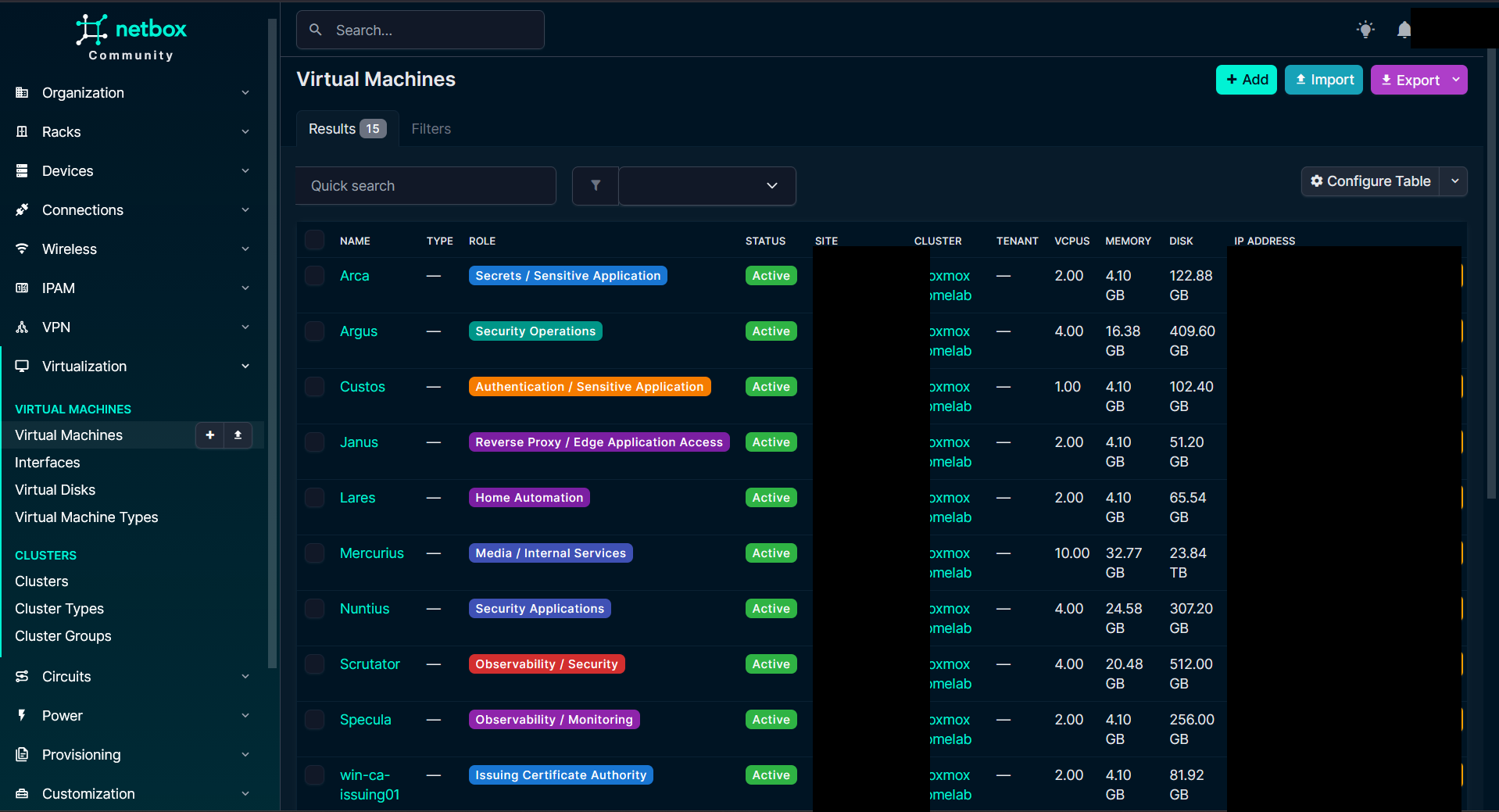 NetBox virtual machine inventory top