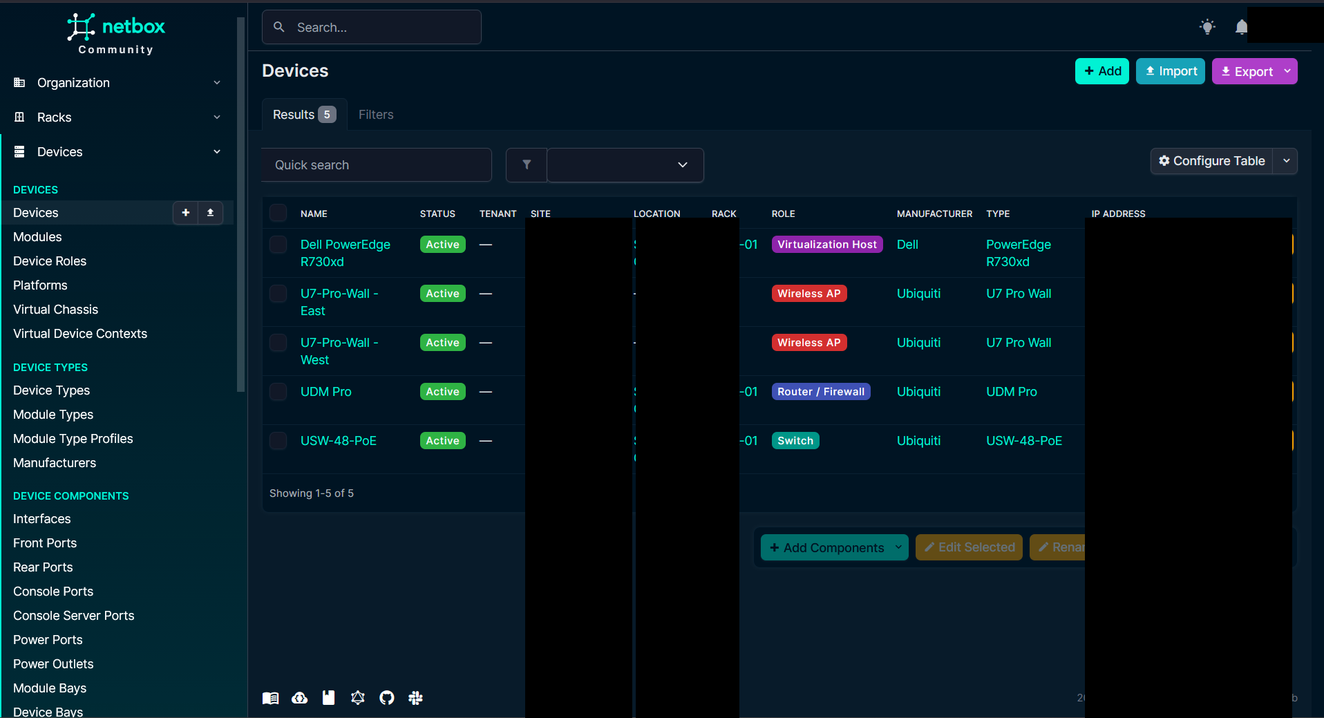 NetBox physical device inventory